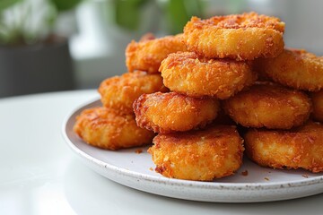 Wall Mural - A plate of fried chicken nuggets with a side of ketchup