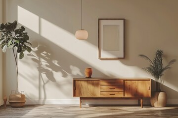 Wall Mural - Minimalist Living Room Interior with Wooden Accents