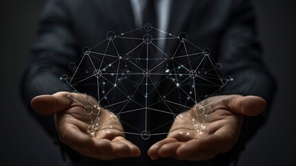 Poster - Businessman Holding a Network Structure