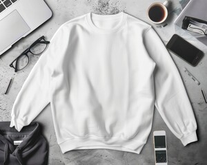 Wall Mural - the white Adult Crewneck Sweatshirt with this mockup, focusing solely on its high detail and craftsmanship. No design or text distractions, just pure sweatshirt excellence against a techy background.