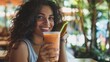 © zishan - The contented young lady sipping her smoothie, Generative AI.