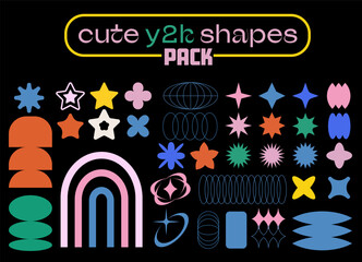 Aufkleber - Set of basic brutal forms and figures in Y2K aesthetics for vintage stickers, logos, labels. Decorative vector elements.