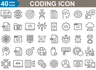 Wall Mural - coding icons set vector illustrator. includes icons for cloud computing, programmer, website, data, 
