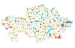 © Serfus - Illustrated tourist map of Kazakhstan with symbols and places of interest. Icons of symbols of Kazakhstan