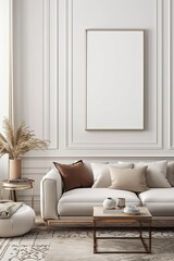 Wall Mural - Elegant Living Room with 3D Mock Up Frame: A 3D render of an elegant living room interio