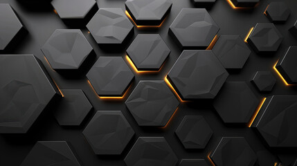 Poster - Abstract black background with hexagon pattern. Abstract futuristic dark for presentation, banner, or social media. Abstract technology design with black and copper color. Design modern. Writing space