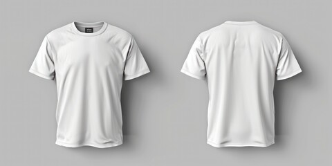 Wall Mural - T-shirt mockup. White blank t-shirt front and back views. Female and male clothes wearing clear attractive apparel tshirt models template.