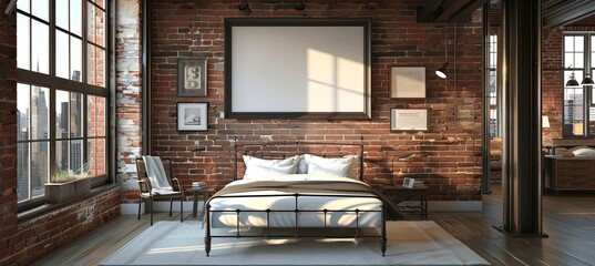 Canvas Print - Loft Bedroom with Frame Mock-Up