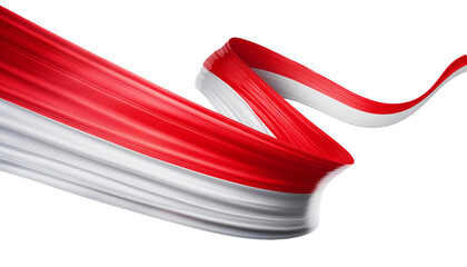 long Indonesian flag ribbon on transparent background