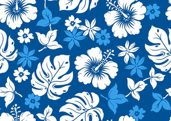 tropical hibiscus flower and leaf seamless pattern for summer fashion, beach prints, and hawaiian designs. hand drawn illustration perfect for textile, fabric, and print design.