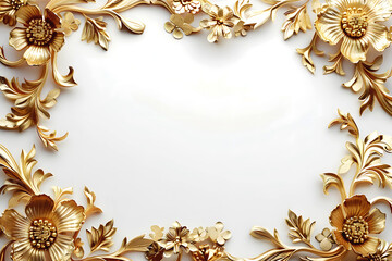 Sticker - Vintage Frame With Floral Ornament, Rectangular Elegant Floral Gold Frame, Copy Space for Text