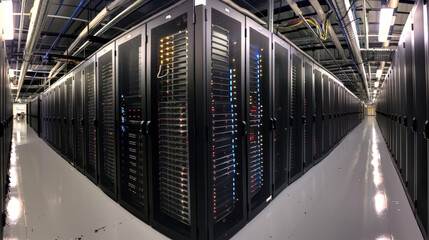 Poster - A large room with many computer servers