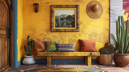 Poster - Vibrant Mexican Entryway with Wall Mock-Up