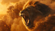 © Izhaan - A powerful male lion roaring loudly to assert dominance over his territory, dust rising around him
