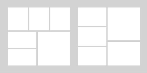 Photo grid collage frames template, moodboad layout, mosaic border, scrapbook set isolated on background. Presentation display mockup.
