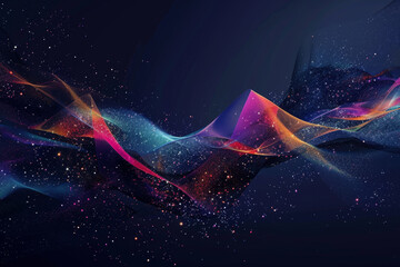 Poster - A colorful wave of light with stars in the background