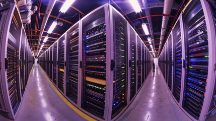 Poster - A computer server room with rows of servers