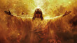 © Anoo - A digital artwork depicting Jesus Christ ascending into heaven, surrounded by golden light and ethereal imagery