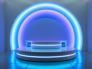 Wall Mural - Beautiful modern futuristic podium with neon blue lighting