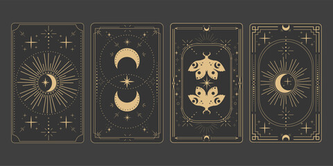 Wall Mural - tarot reverce border magic sacred cover card frame gold line border celelstial mystery esoteric deco
