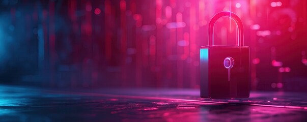 Poster - Digital lock representing security front view blurred technology background cybernetic
