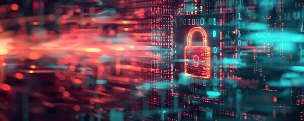 Poster - Digital lock representing security front view blurred technology background cybernetic