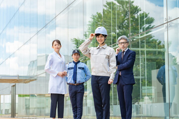 Fototapete - 様々な職業の人々（エンジニア・ビジネスマン・研究者・警備員）