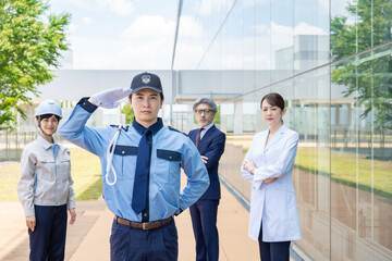 Fototapete - 様々な職業の人々（警備員・ビジネスマン・エンジニア・研究者）