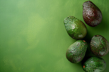 avocados on the green background with copy space