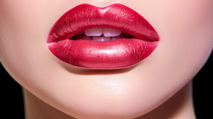 Wall Mural - A woman's lips are painted red with glitter.