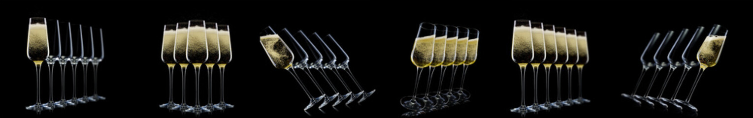 Wall Mural - Set of luxury champagne glasses isolated on a black background