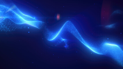 Poster - Blue energy futuristic waves with light rays and energy particles. Abstract background
