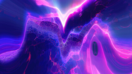 Abstract purple bright glowing background with iridescent waves of energy and plasma rays with light. Video in high quality 4k, motion design