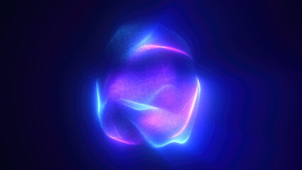 Poster - Blue purple energy magic sphere round high-tech digital ball core of light rays waves lines and energy particles. Abstract background