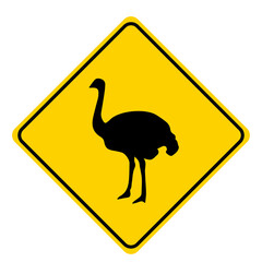 Wall Mural - traffic signs on the road Warning: Be careful of ostrich.