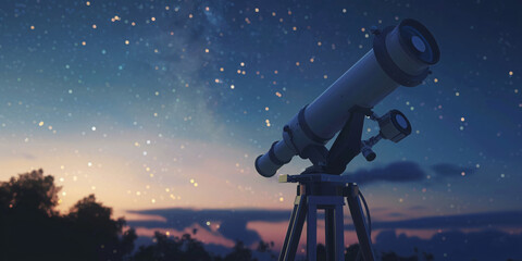 Wall Mural - telescope on the night sky background with stars and copy space