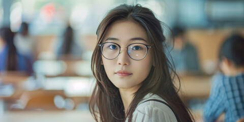 Wall Mural - beautiful asian schoolgirl or student in the modern classroom