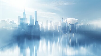 Leinwandbilder - White background, city skyline in the style of future technology sense of architecture, light blue and white color scheme. Generative AI.