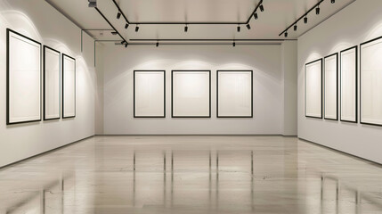 Wall Mural - gallery interior empty frames on wall. art, Museum and exhibition concept. Generative Ai