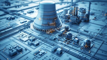 Wall Mural - Nuclear power plant, digital blueprint. top view. Generative AI.