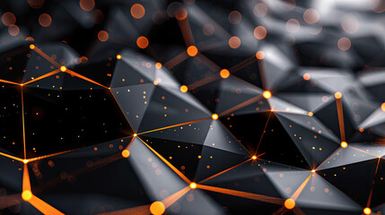 Poster - Abstract, Futuristic, Technology Background With Orange Glowing Lines And Triangles On A Dark Background With Bokeh Lights, Perfect For Digital Products, Websites, Banners, Presentations, And More