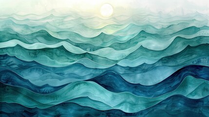 Abstract watercolor background. Blue waves on white background