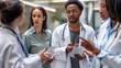 © Daria Lukoiko - Teamwork in Healthcare: Hospital Doctors Strategize Together, Discussing Patient Treatment Modalities for Optimal Health Outcomes. Black male mediс are talking with colleges