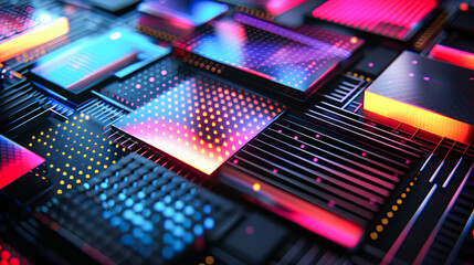 Poster - Abstract, Futuristic, Neon Glowing, Colorful, Cyberpunk, Technology Background with Digital Data, Artificial Intelligence, and Machine Learning Concept Design - 3D Rendering Illustration