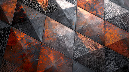 Wall Mural - Abstract Orange and Black Textured Triangle Tile Pattern Background