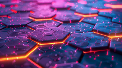 Canvas Print - Abstract, Futuristic, Technology Background With Glowing Hexagon Shapes, Lines, And Bokeh Effect - Artificial Intelligence And Big Data Concept