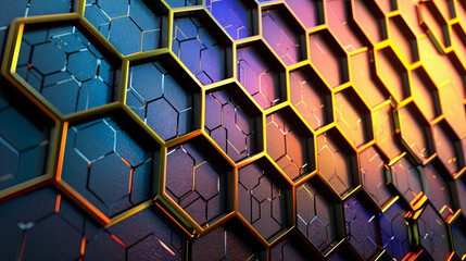 Sticker - 3D Render, Abstract Honeycomb Pattern, Glowing Orange and Blue, Digital Art, Futuristic Background, Technology Wallpaper, Geometric Shapes, Hexagon Texture, Science Fiction Concept