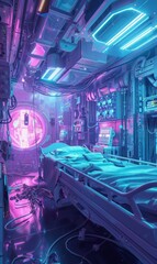 Wall Mural - Illustration of advanced medical treatment in a futuristic vibrant setting, showcasing innovative technology and care