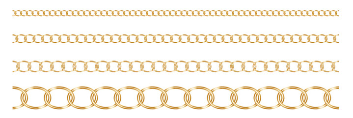Poster - Black & gold chain link circle logo icon symbol. Seamless metal chainlink sign ornament ring shape border. Round Ring connect frame pattern. Vector illustration image. Isolated on white background.
