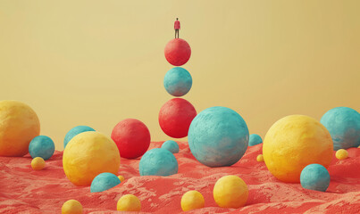 Aufkleber - balance concept with man balancing on top of stacked balls
